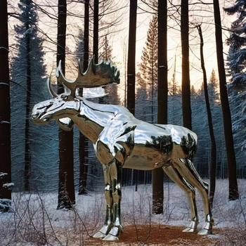 10m Mirror Polished Stainless Steel Garden Moose Sculpture