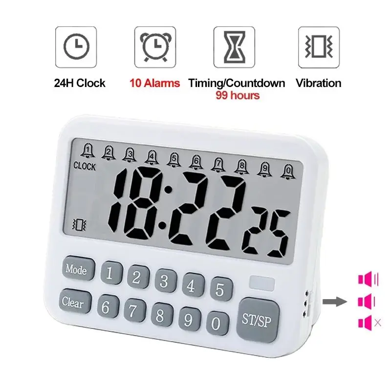 Three-speed Sound Adjustable 10 Sets of Electronic Time Reminder Kitchen Baking Industrial Experiment Countdown Timer