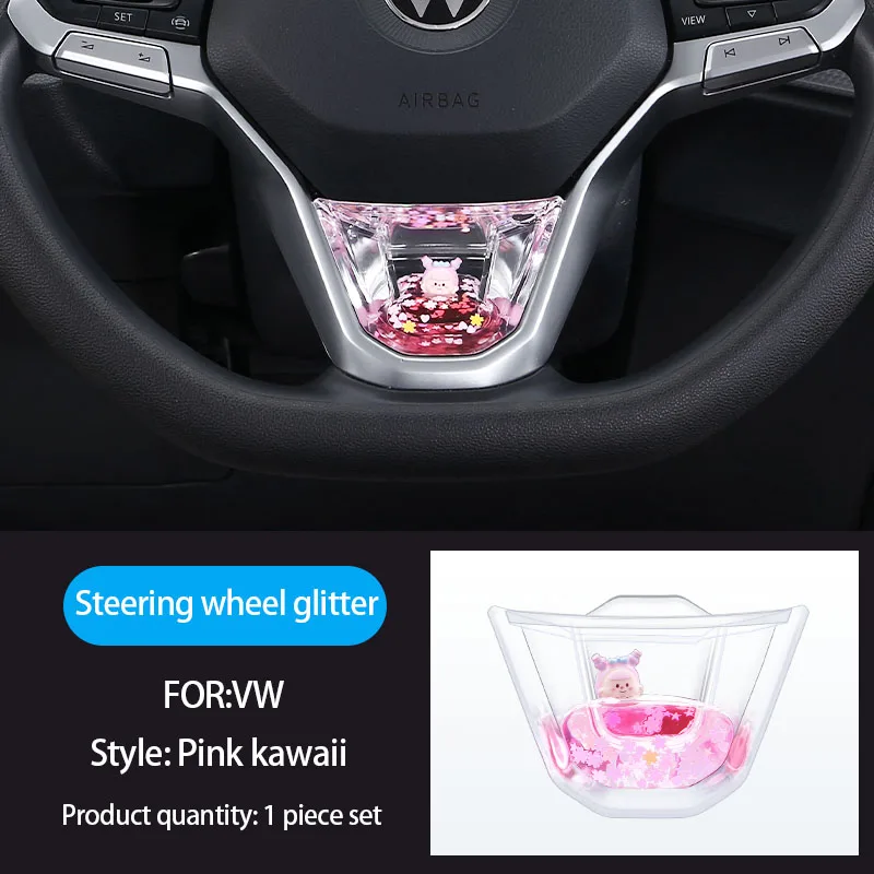 Cute Car Interior Kits Transparent Liquid Sequins Floating Doll Acrylic Shell for Volkswagen