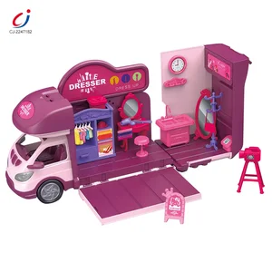 2 in 1 Recreational Vehicle Car Makeup Game Pretend Play Children Kids Play Make up Set Play House Dressing Table Toy
