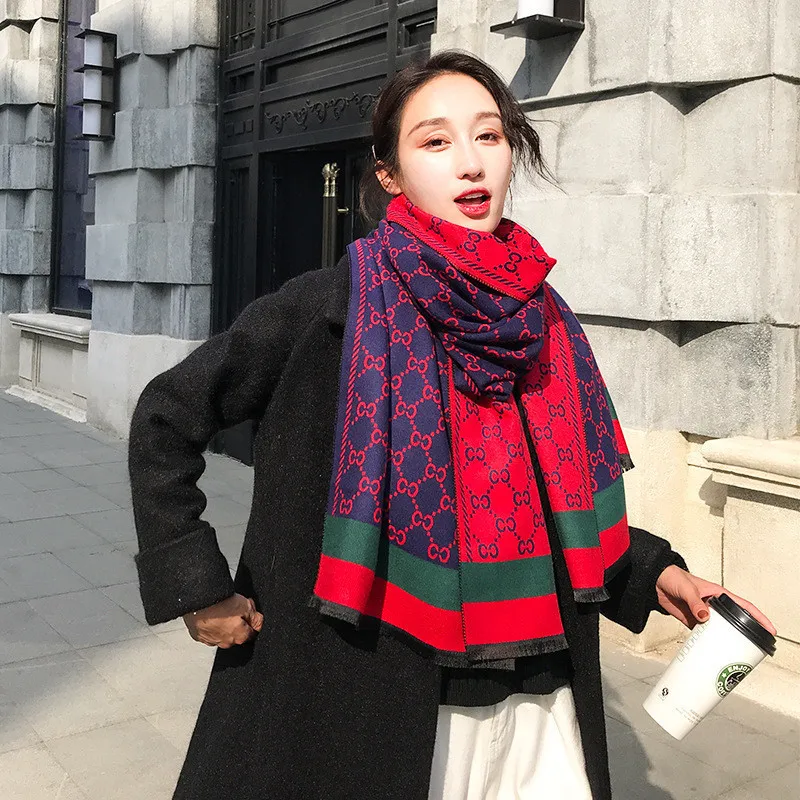 2023 Luxury Brand Designer Cashmere Shawl Knitted Warm Winter Plain