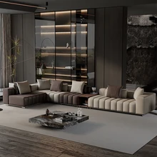 Italian Style Luxury High-end Piano Key Leather Sofa, Villa Leather Living Room Furniture Sofa Set