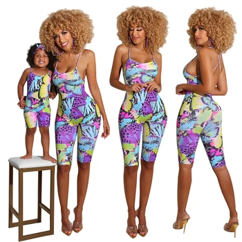 JY-194 Mother Daughter Matching Clothes Butterfly Short Romper Jumpsuit Family Matching Outfits