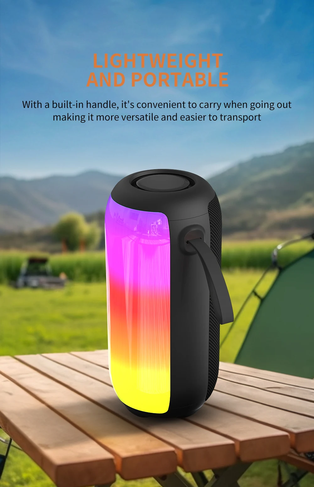 Portable Bluetooth Speaker with RGB LED Lights - 14W Sound