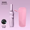 Paraguas automático rosa claro de 60 varillas con revestimiento negro y estuche de cuero.