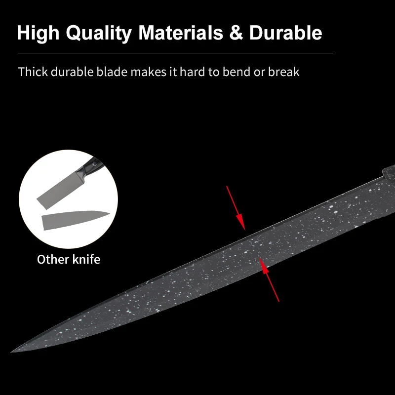 Wholesale Multifunctional Chef Knife Set Stainless Steel 6 PCS Non-stick Coated Kitchen Knife Set with Plastic Sheath