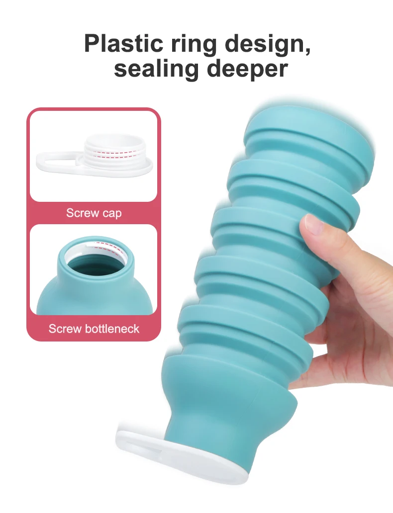 Custom Squeeze Lightweight Running Drink Reusable Portable Foldable Collapse Silicone Gym Sports Collapsible Travel Water Bottle