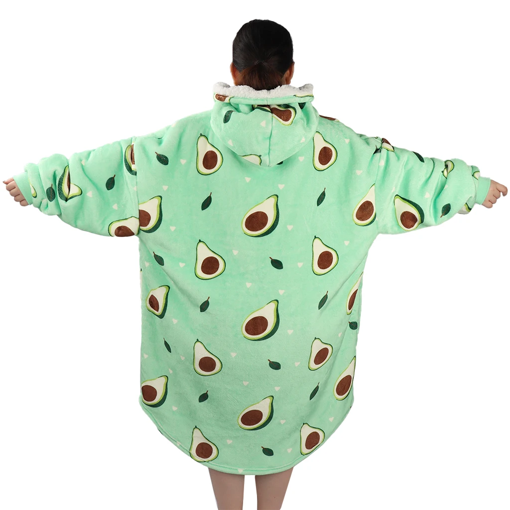 2024 New Arrivals Zipper Flannel Sherpa Wearable Blanket Warm Blanket