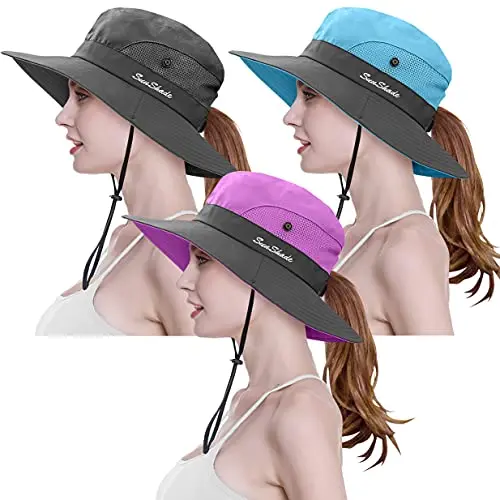 Western Style Hat Women Printed Hats Foldable Mesh Ponytail Sun