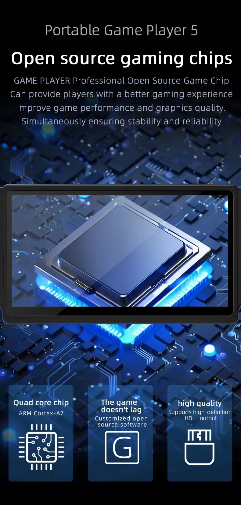 New 7 Inch Dual Joystick Retro Handheld Game Console Open-Source System 30+ Emulators RGB Light TV Out & 2-Player Support