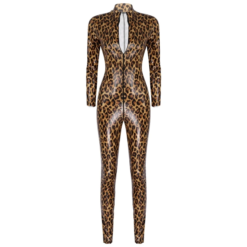 leopard print latex catsuit