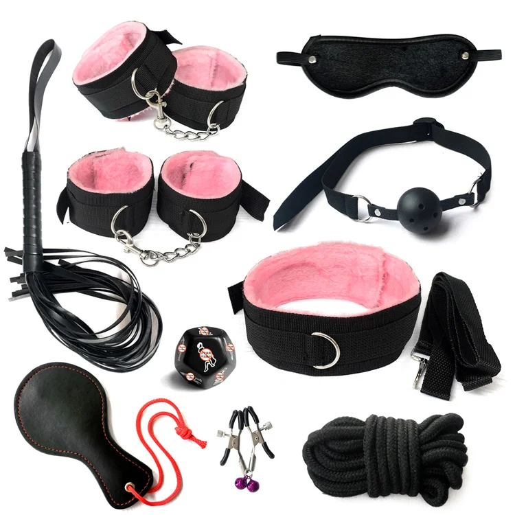 11pc Adult SM Bondage Toys Handcuffs Strap Whip Rope Restraints System Set  Sexy