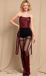 Dropshipping 2026 Popular Hot Sexy Fashion Leather Sexy Girls Popular Lace up Women Tank Tops