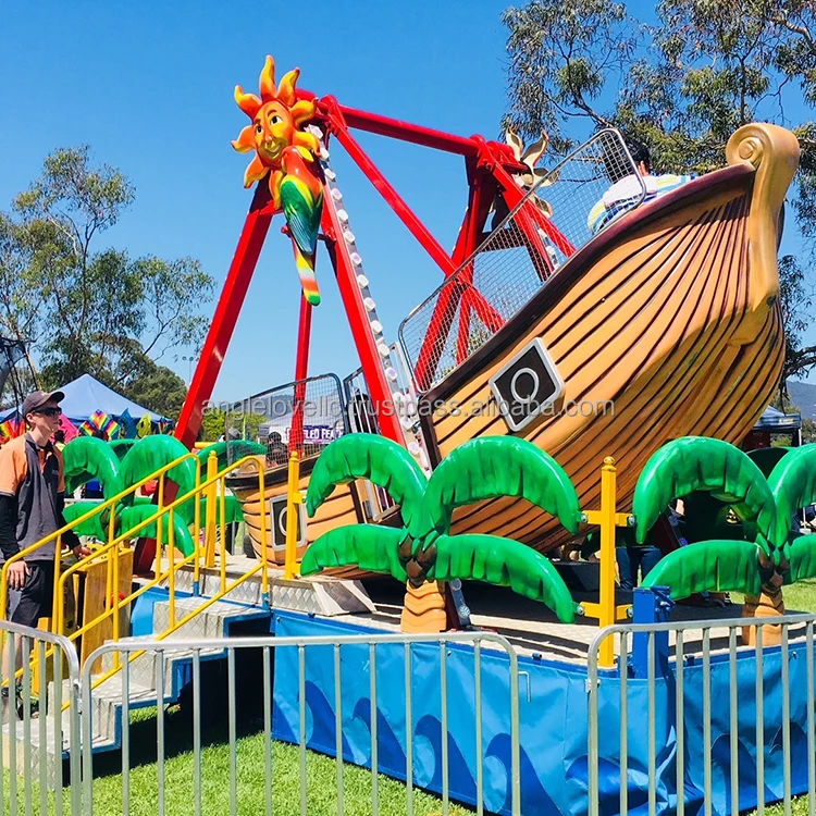 Children's Mini Pirate Ship Rotating Ride for Outdoor Theme Parks Durable Metal and Fiberglass Construction