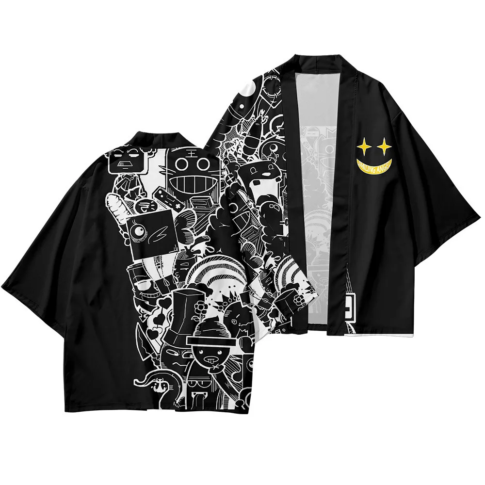 Traditional Kimono Men Yukata Samurai Kimono Black Haori Men Kimono ...