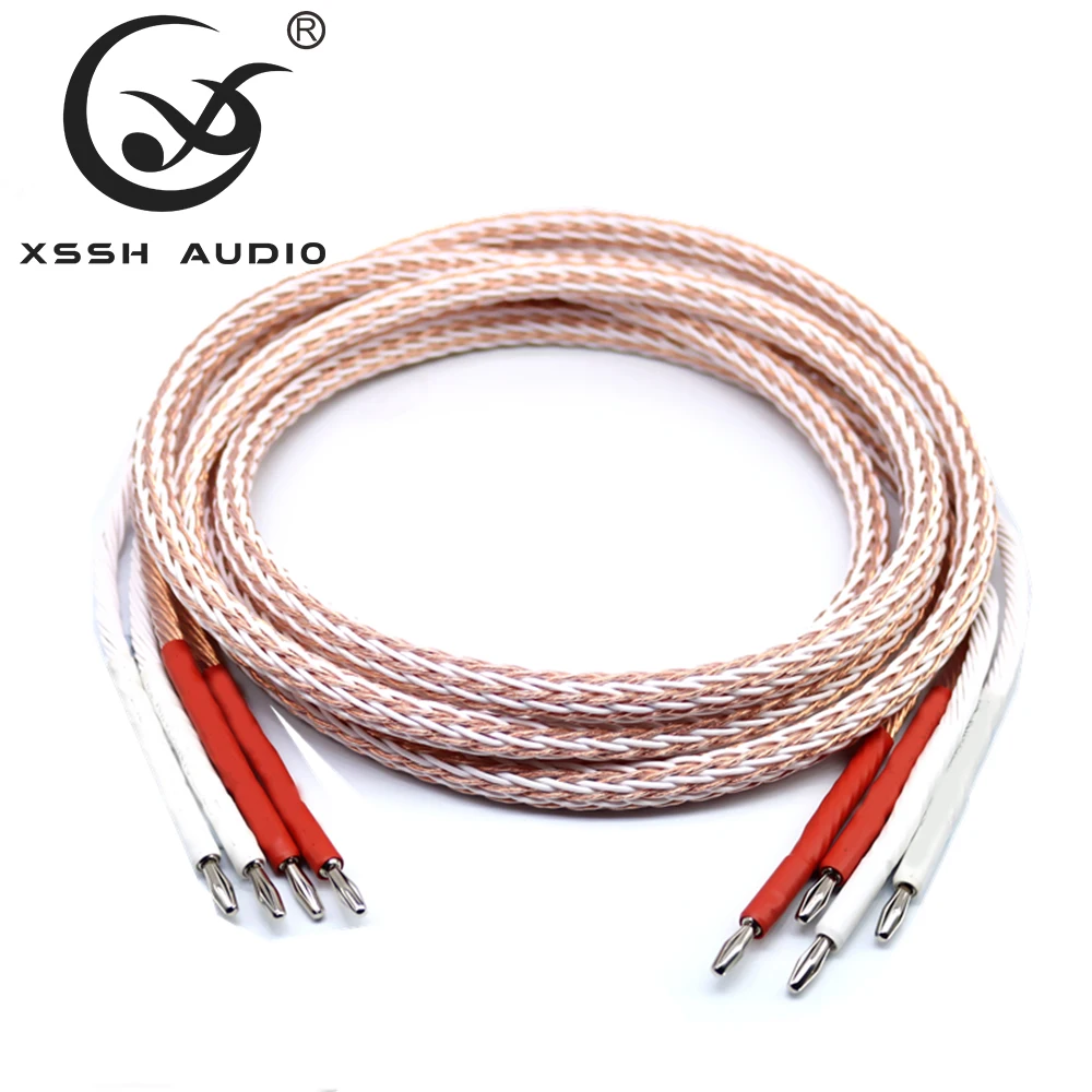 YIVO XSSH Hifi  Audio Pair 24 Core OCC Pure Copper Gold Plated Banana U Spade Y Shape Plug Speaker Cable Wire Cord