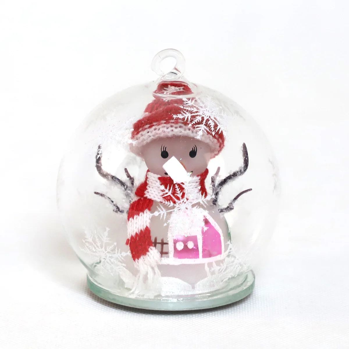 Christmas Tree Decorative Mini Hanging Glass Snowman Ball With Fabric Battery Operated Lighted Safety Garden Pendant