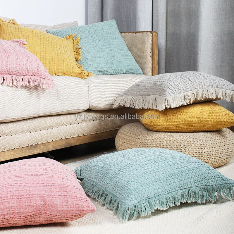 Woven Linen Solid Dyed Waffle Jacquard High-end Decor Pillow With ...
