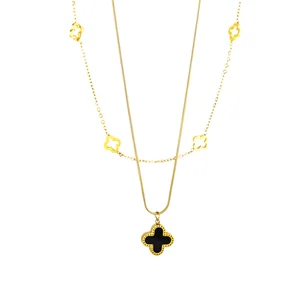 Four Leaf Clover Necklace18k Gold Plated Stainless Steel Necklace Jewelry Women Double Layer