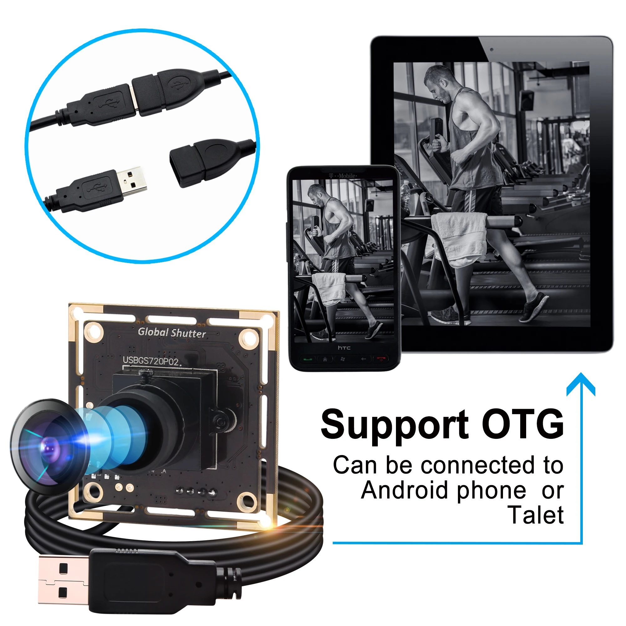 ELP No Distortion Lens USB Camera Global Shutter 1280X720p 60fps Free Driver Plug and Play USB Web Camera