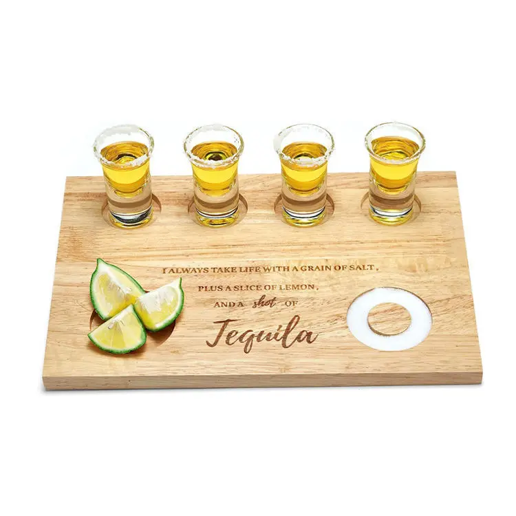 Custom Logo Wine Tasting Flight Paddle Wood Shot Serving Tray Drink