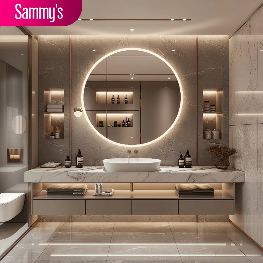 モダンな防水仕様の深いイタリアンスタイルの洗面化粧台セット