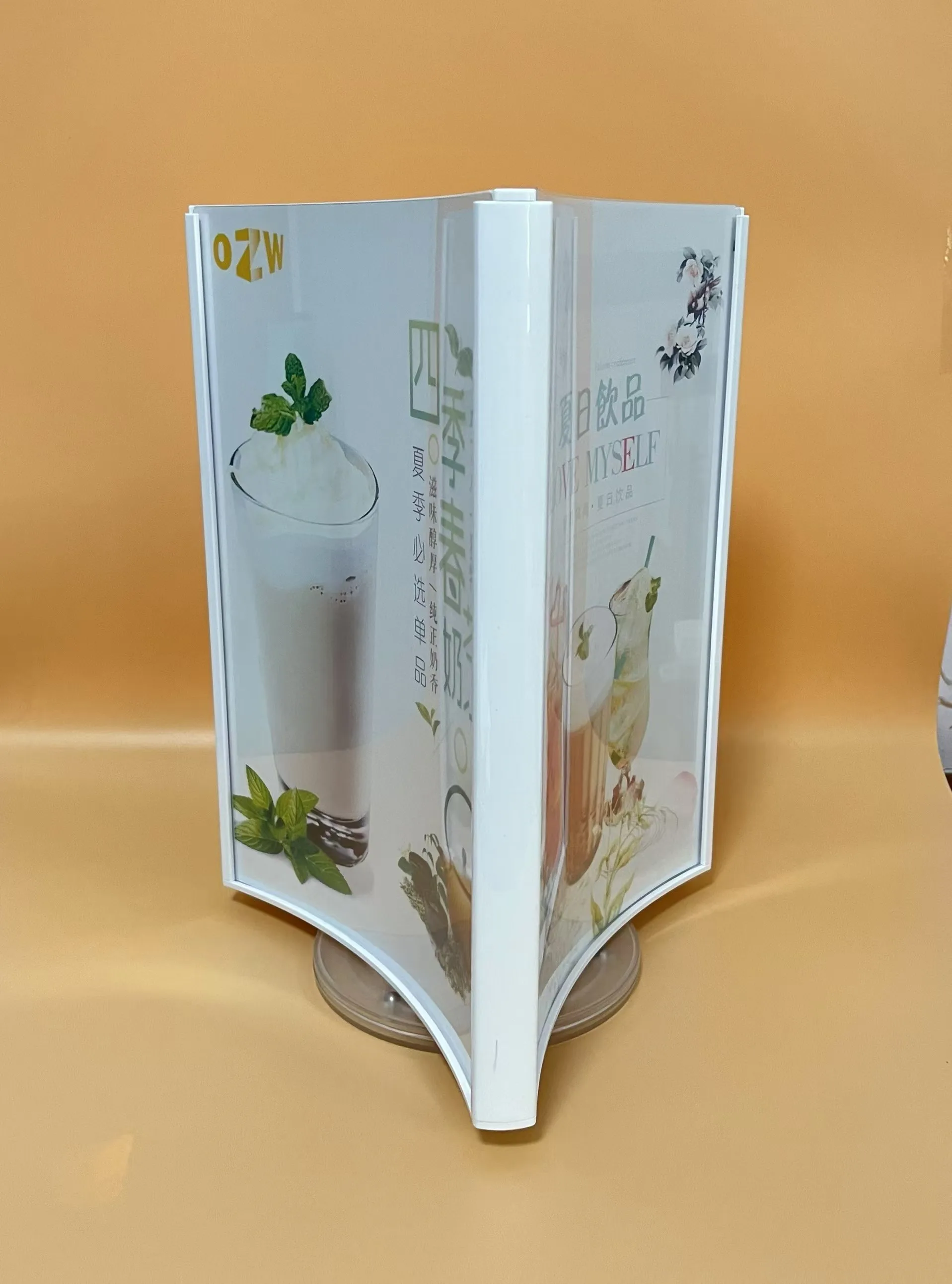 Factory Rotating Desktop Clear Acrylic Triangle Table Stand Menu Holder 3 Sides Table Sign Holders Display Stand for Promotion