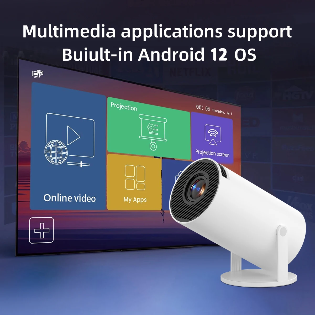 Portable Mini Projector 4K HY300 Pro Smart Wifi Android 12 Home Theater Outdoor Video Proyector Full Hd Mobile Phone Projectors