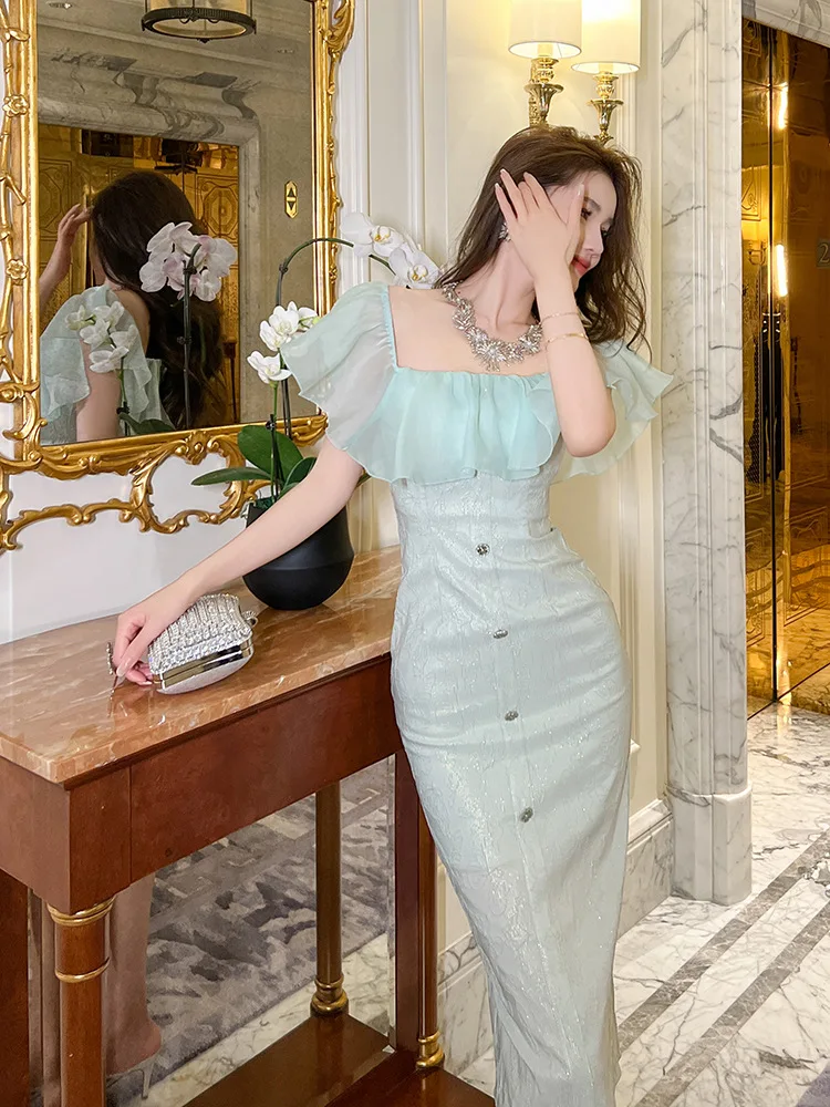 2025 Sexy Bodycon Dress in Light Blue - French Style Party Dress