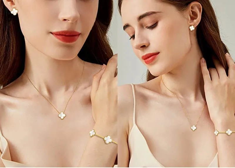 High Quality Stainless Steel Necklace For Ladies White Shell Four Leaf