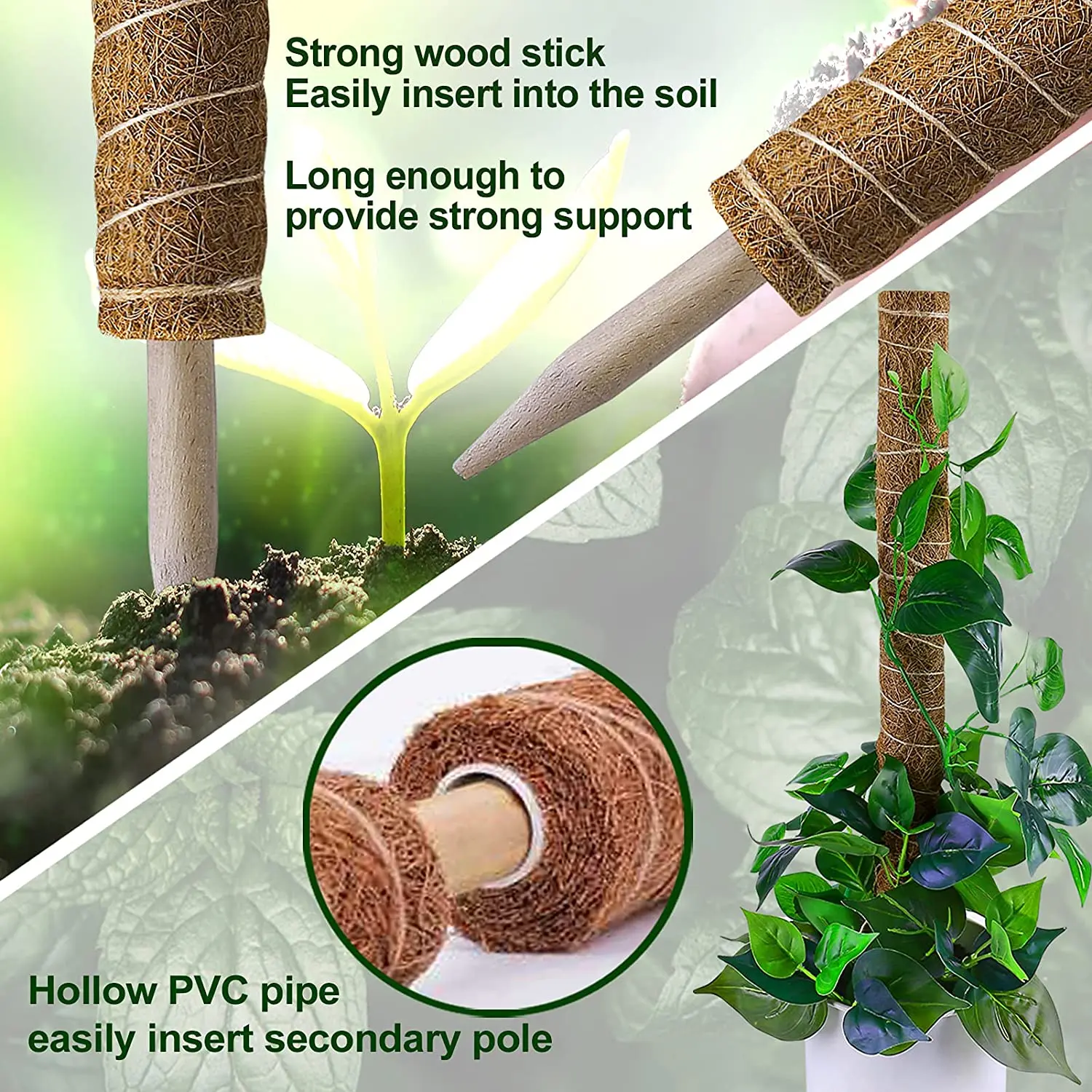 Moss Pole For Climbing Plants With Jute Rope Coco Coir Pole For Plants Monstera Support Indoor
