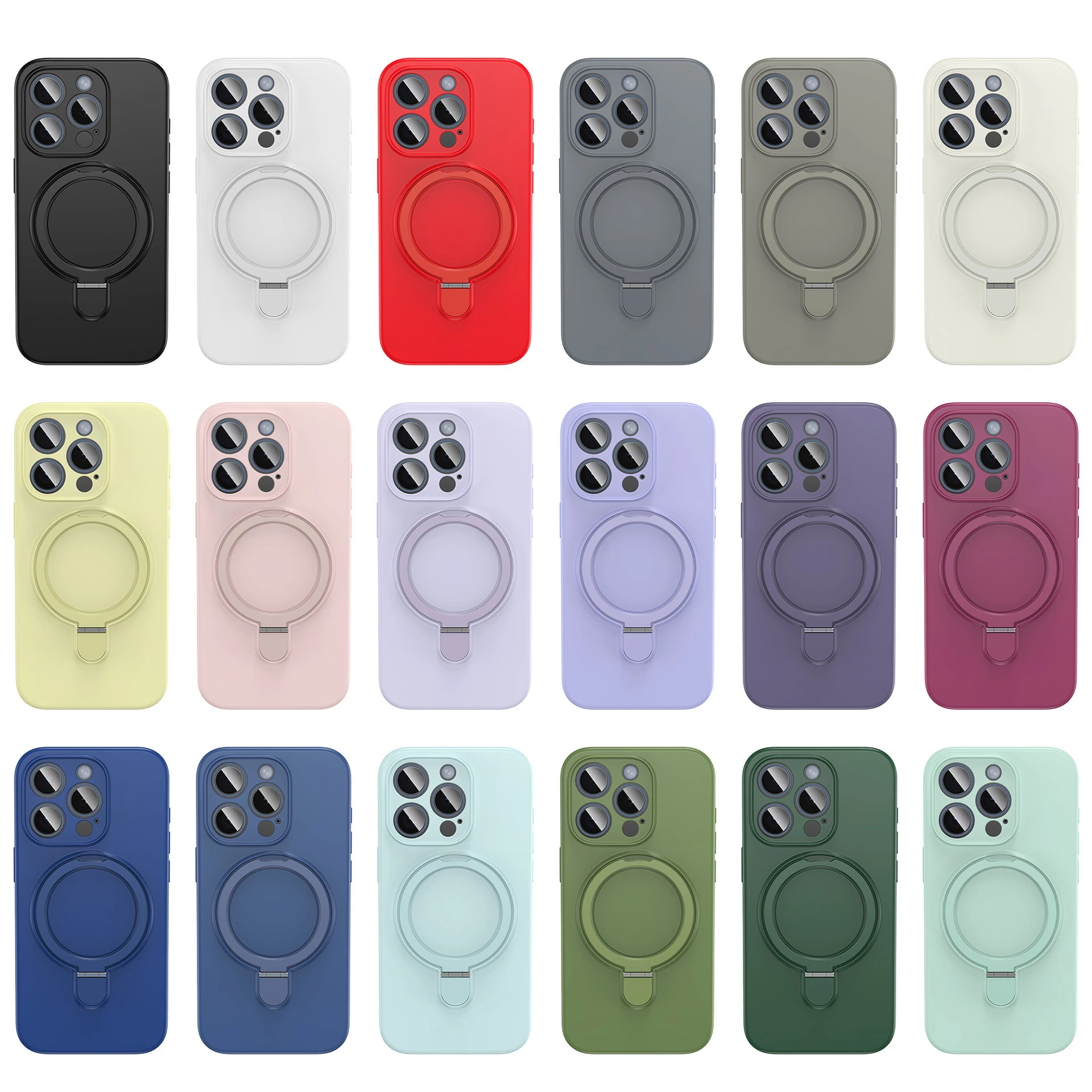 Premium Silicon Ring Kickstand Magnetic Phone Case Pure Colour Cell Phone Cases for IPhone 17  16 Pro Max 15 14 13 12