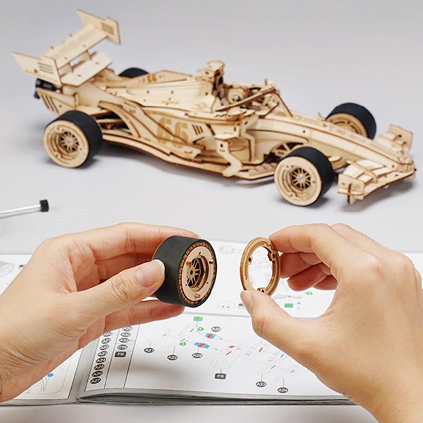CPC Certificated Robotime Rokr Adults DIY Wood Craft Gift LK505 F1 Racing Car Model 3D Wooden Puzzles