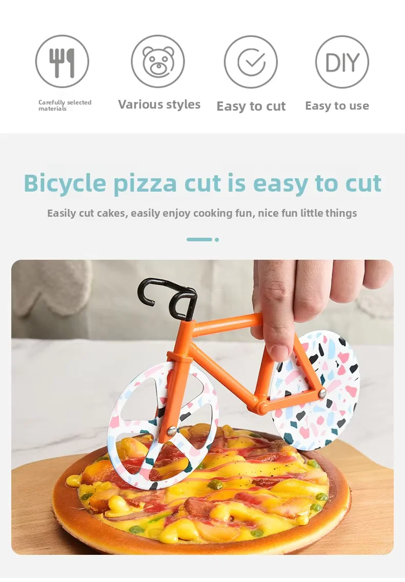 product custom creative stainless steel bicycle shape pizza cutter double cutting wheel non stick bike slicer unique pizza tools-2