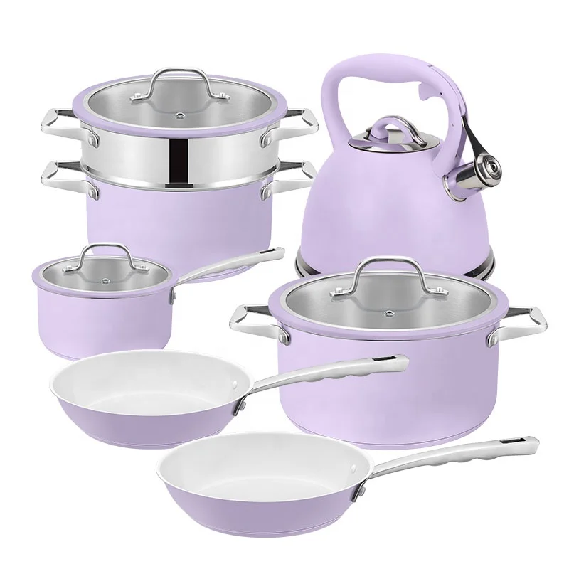 Customizable American Style 11 Pcs Nonstick Stainless Steel Color Coating Cooking Pots and Pans Cookware Set