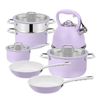 Customizable American Style 11 Pcs Nonstick Stainless Steel Color Coating Cooking Pots And Pans Cookware Set