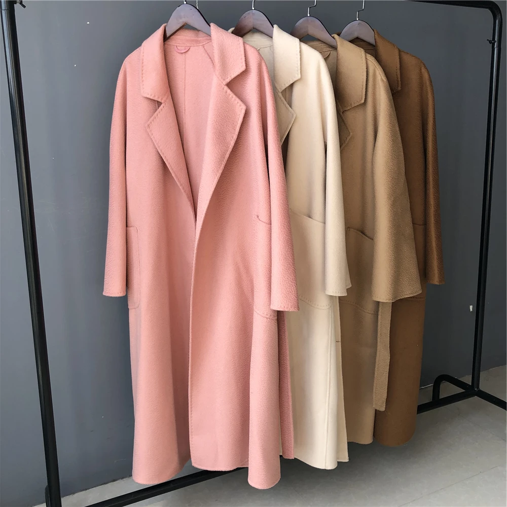 High Quality Winter Plus Size Cashmere Coat With Belt Long Wool