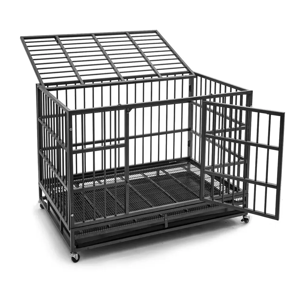 Stainless Steel Pet Dog Cat Cage Indoor House With Removable Plastic