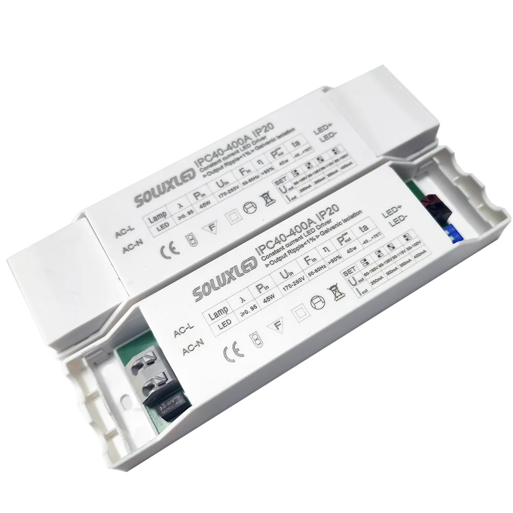 40W LED Driver IP20 with DIP-Push Dimmer AC to DC 60-160V 250ma 300ma 350ma 400ma Power Supply Flicker Free for LED Panel Light