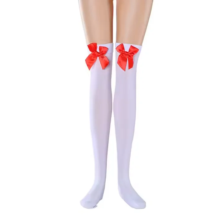 Сексуальные Соблазнительные тонкие белые кружевные чулки с бантом на Хэллоуин сексуальные шелковые полудлинные красивые украшения для девушек