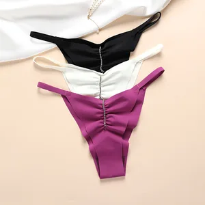 JENGS New Women's Sexy G-String Panties Low-Rise Cotton Ice Silk Underwear Plain Dyed