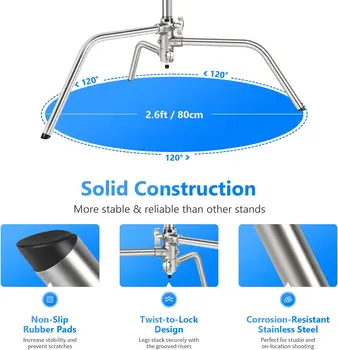 NEEWER Pro 100% 320cm Stainless Steel Heavy Duty C Stand with Boom Arm Photography Light Stand product image