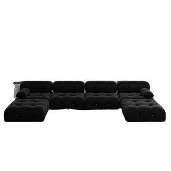 Wosen factory sofa Furniture Black Velvet Modular Sectional Sofa Set Living Room Nordic Designer U Shape Couch With Ottoman