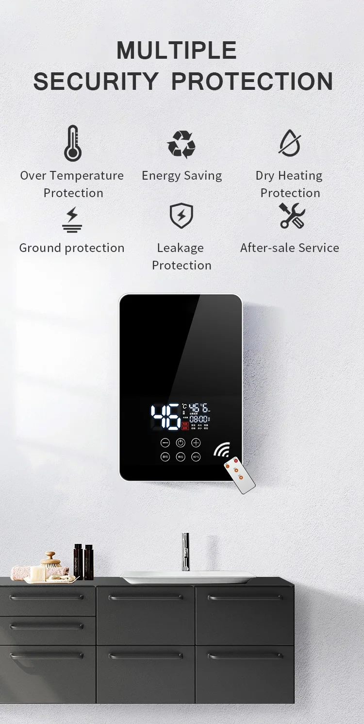 Remote Control Led Temperature Display Instant Electric Tankless Water