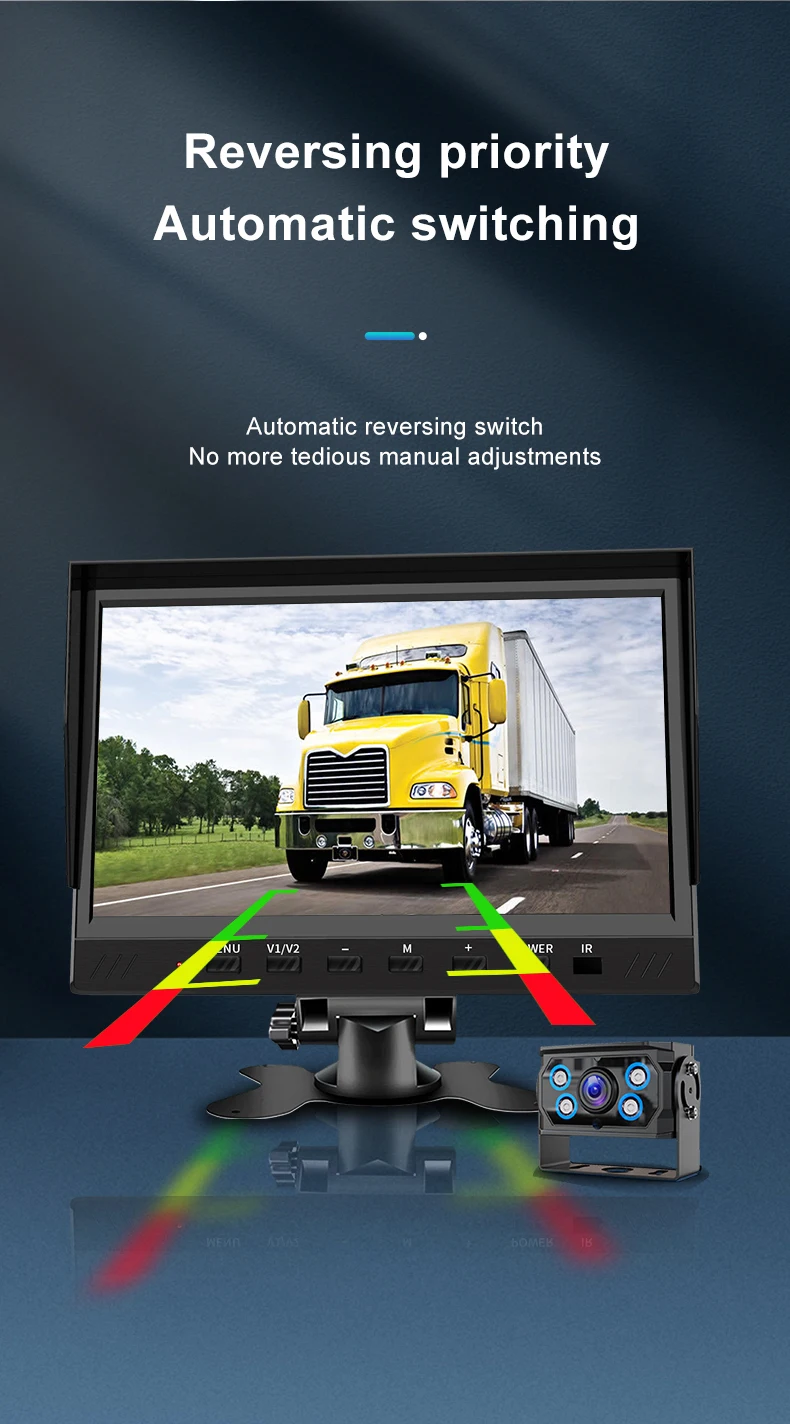 7 Inch Quad Split Screen Display with 4 1080P Waterproof Cameras DVR Recorder Vehicle Backup Camera Monitor for Truck