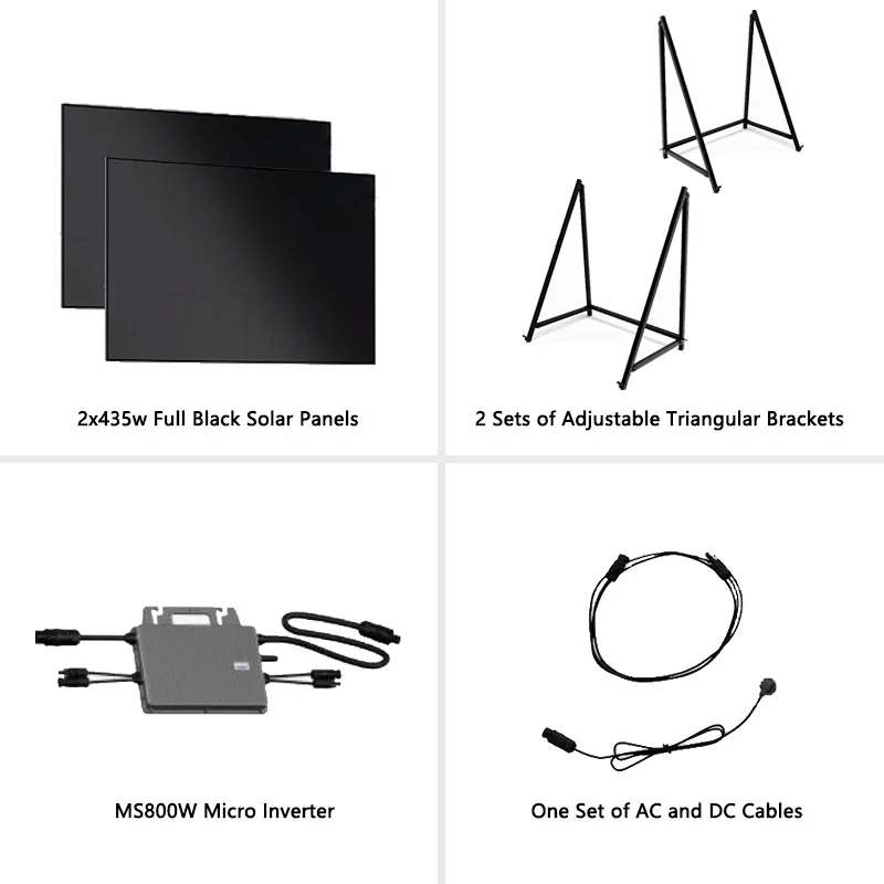 Germany France Balcony Plug and Play Solar Complete Kit 400W 800W Solar System Kit With All Black Solar Panels factory