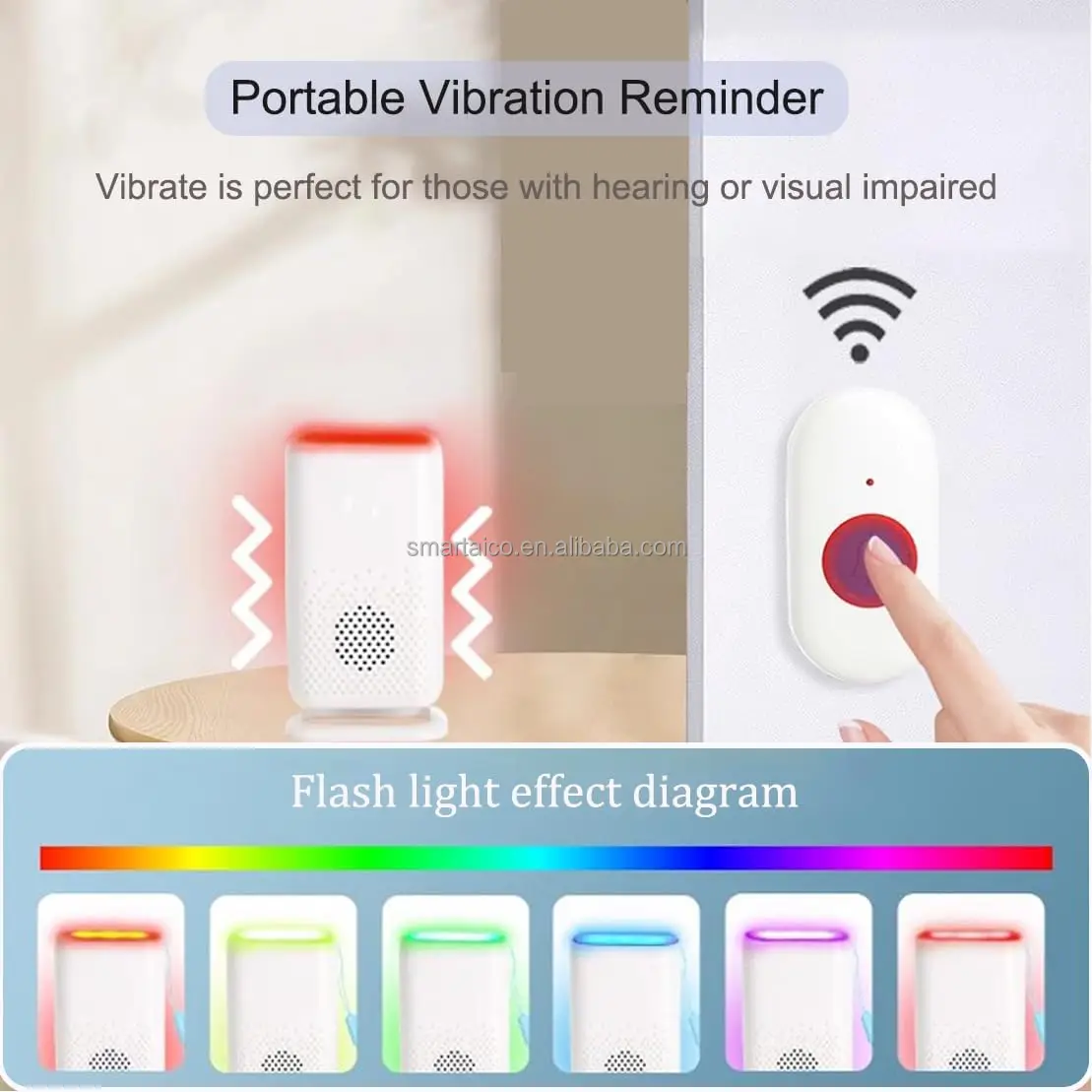 Rechargeable USB Vibration Alarm Ringtone SOS Wireless Call Button Caregiver Pager Elderly Doorbell