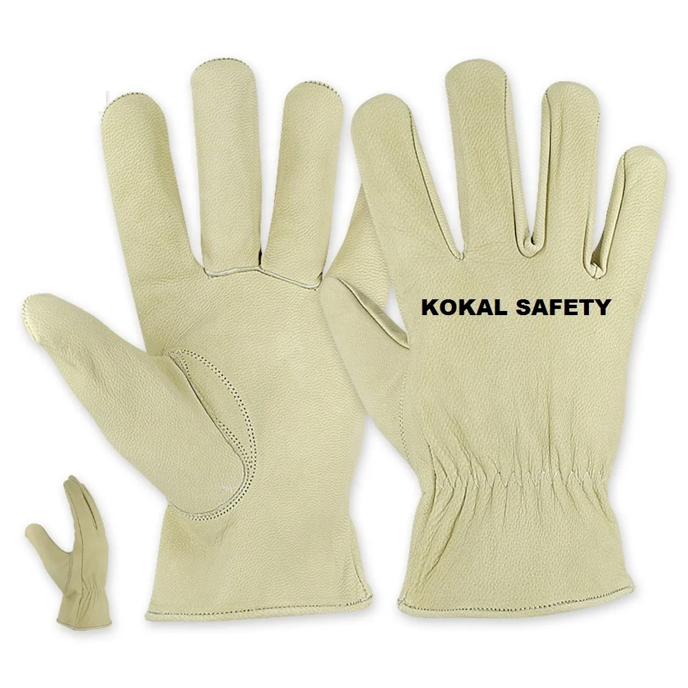 beige color goatskin leather glove with binding hand protective