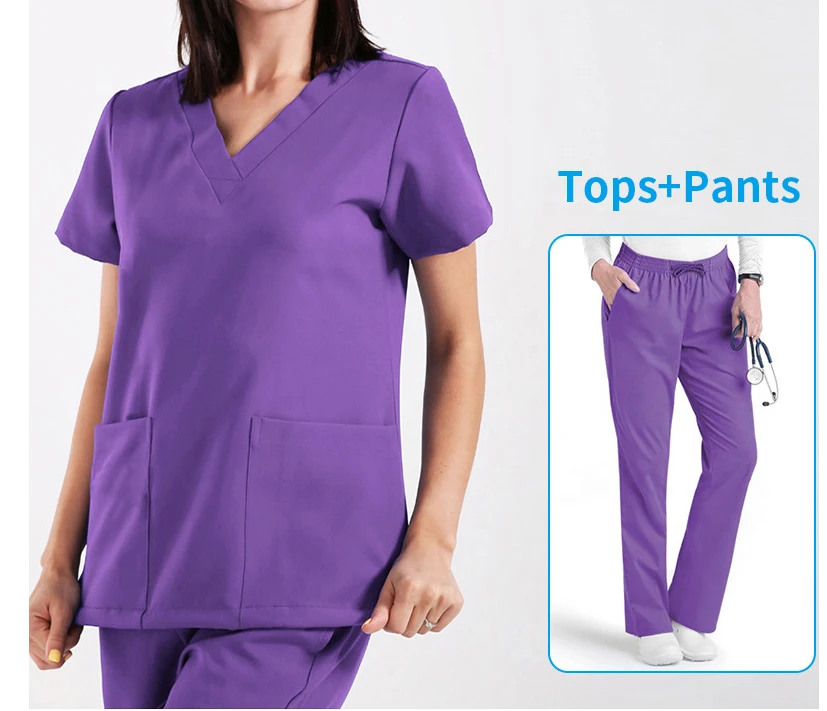 Summer Men Women Unisex Tops Pants Uniforms Hospital Medical Nursing Scrub  Set