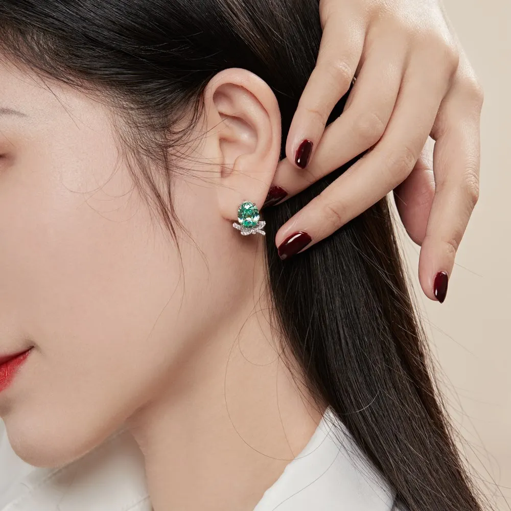 KAKODIY Boutique Jewelry 925 Sterling Silver Earrings Oval Cube Zirconia Green Emerald Earrings Custom Female Direct Earrings detail 4